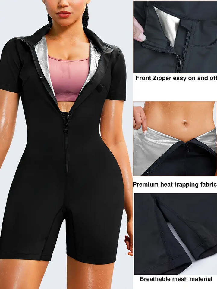 Comfortable full body shaper sauna suit for women, offers posture support & compression for activewear.