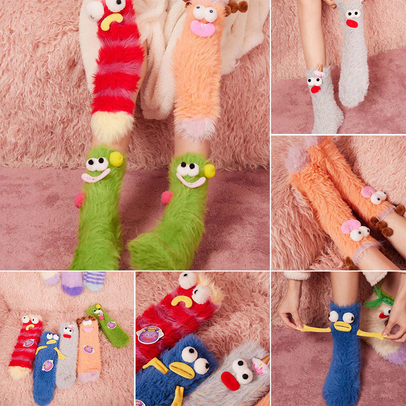 Women's fun coral velvet 3D cozy socks, soft and warm for winter