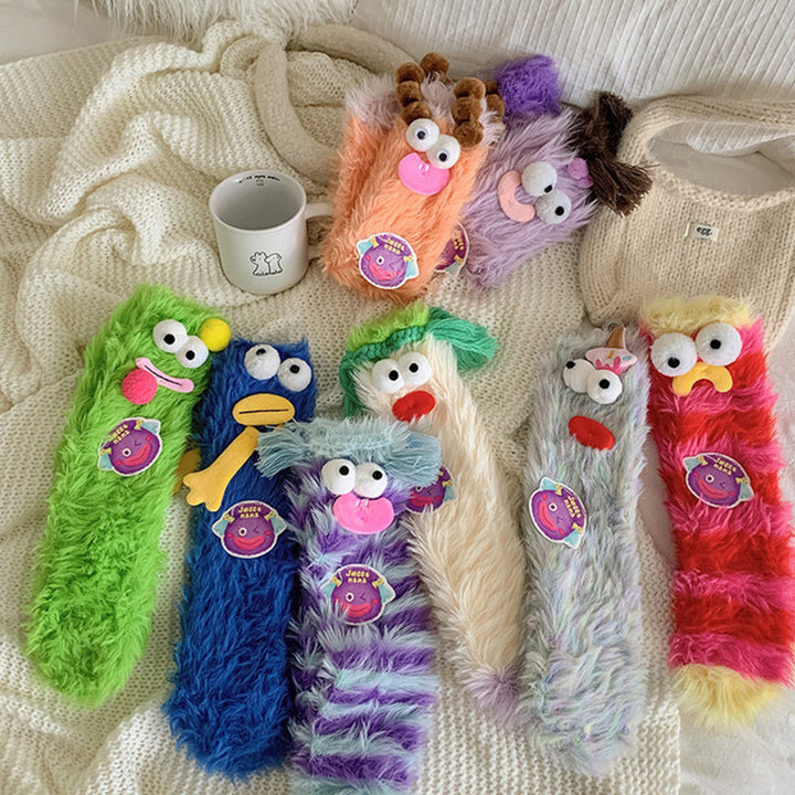 Cozy coral velvet 3D socks, a cheerful and warm accessory for women