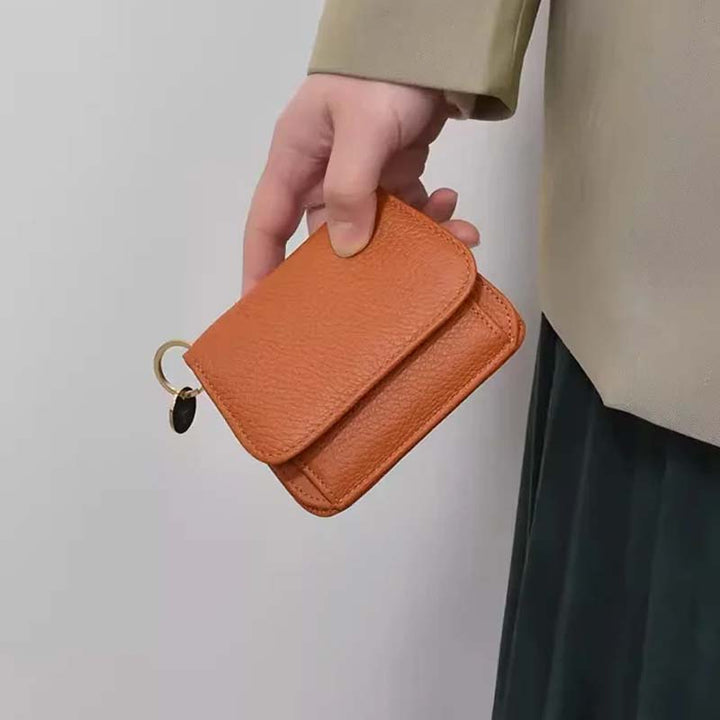Elegant red genuine leather mini coin purse, a perfect gift for her and a stylish accessory.
