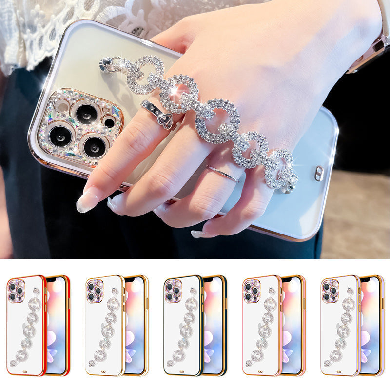 Women's glamorous rhinestone bracelet phone case for iPhone, sparkly and protective TPU