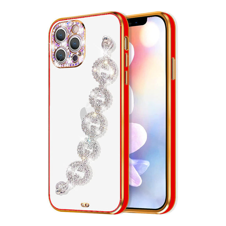 Glamorous rhinestone bracelet phone case in silver, a must-have women's accessory