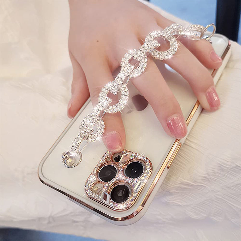 Glamorous rhinestone bracelet phone case in rose gold, a stylish womens accessory