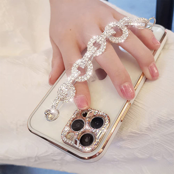Glamorous rhinestone bracelet phone case in rose gold, a stylish womens accessory