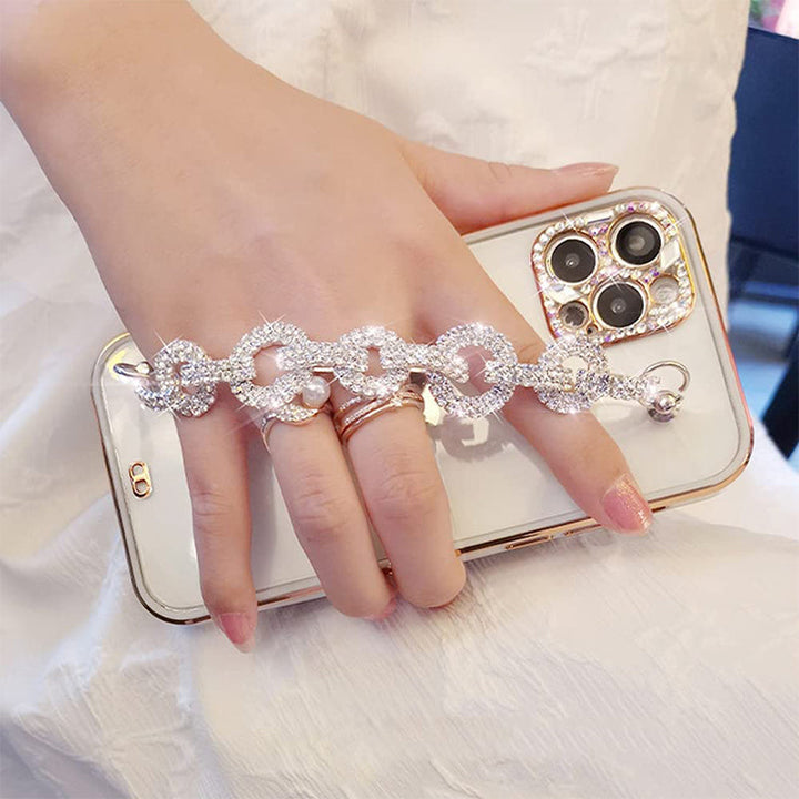 Protective TPU phone case for women with a glamorous rhinestone bracelet detail
