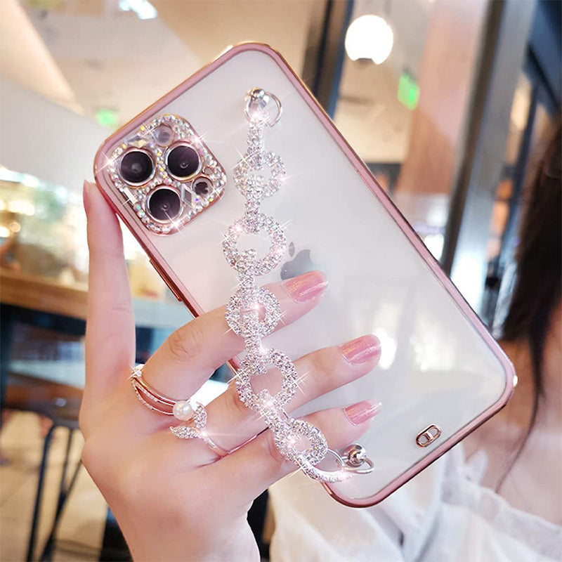 Side view of women's rhinestone bracelet phone case, showcasing its protective design