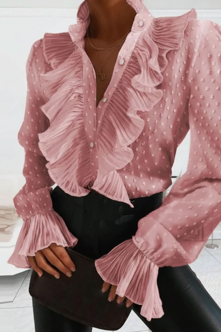 Classic women's long sleeve blouse with delicate ruffles, a sophisticated and fashionable top for any occasion.