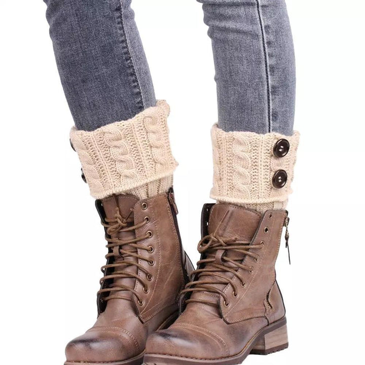 Cozy women's black knit boot toppers with stylish buttons, ideal boot cuffs acrylic accessory
