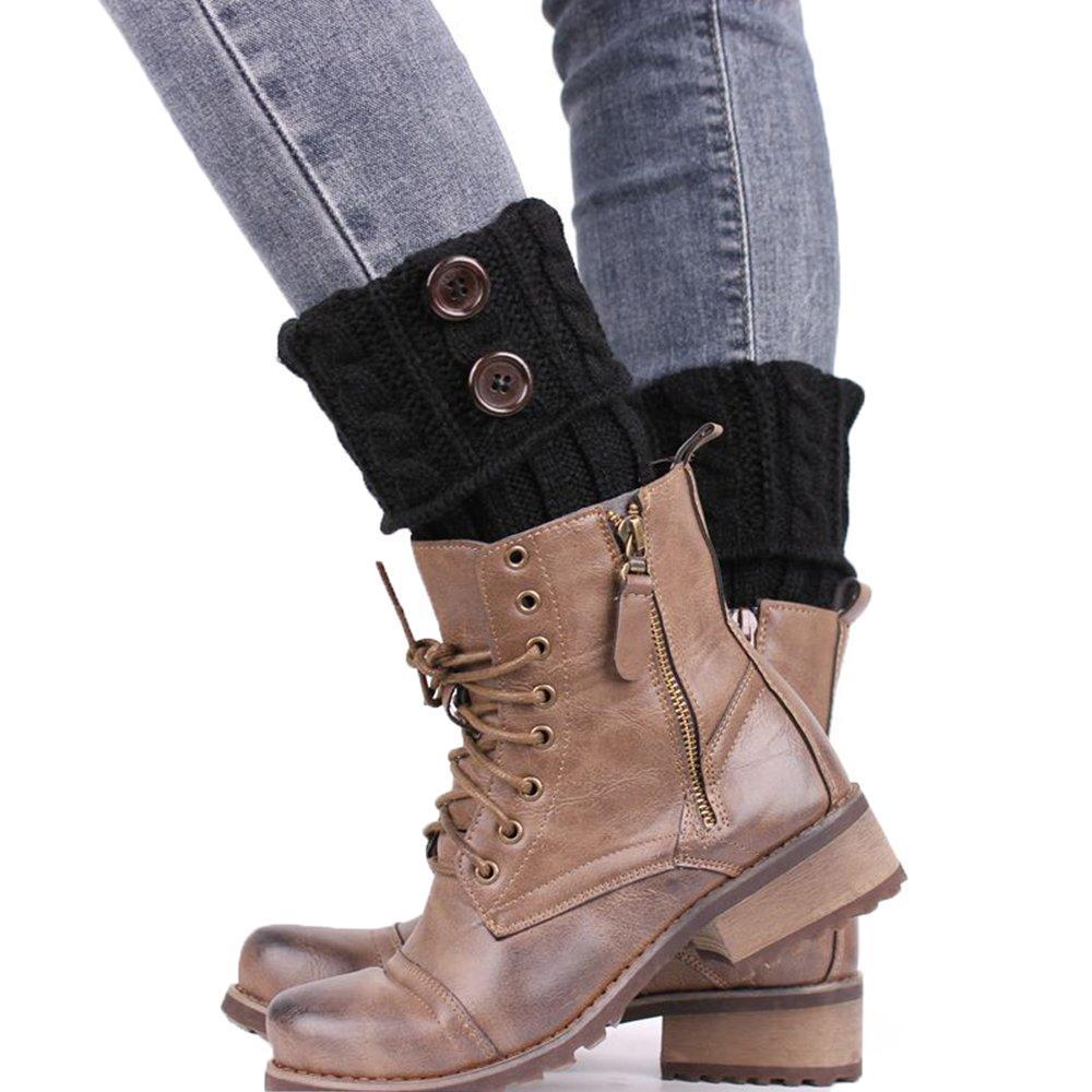 Stylish women's marled knit boot toppers, grey and white blend with elegant buttons, winter fashion