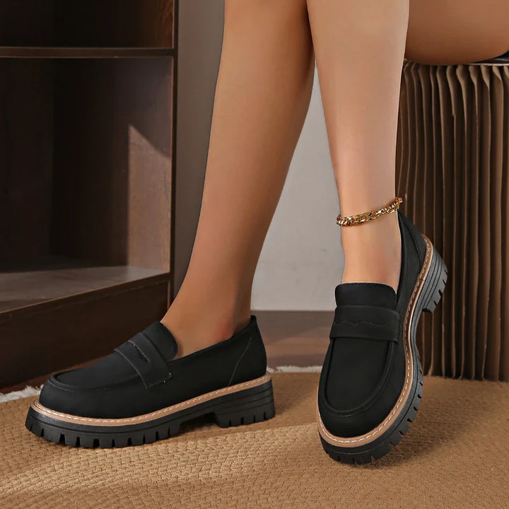 Orthopedic black platform loafers, essential comfortable footwear for women