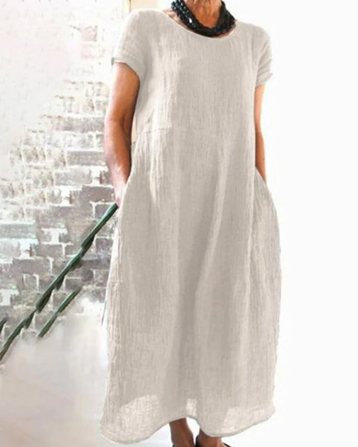 Comfortable women's everyday midi dress, a loose fit for effortless spring/fall style.