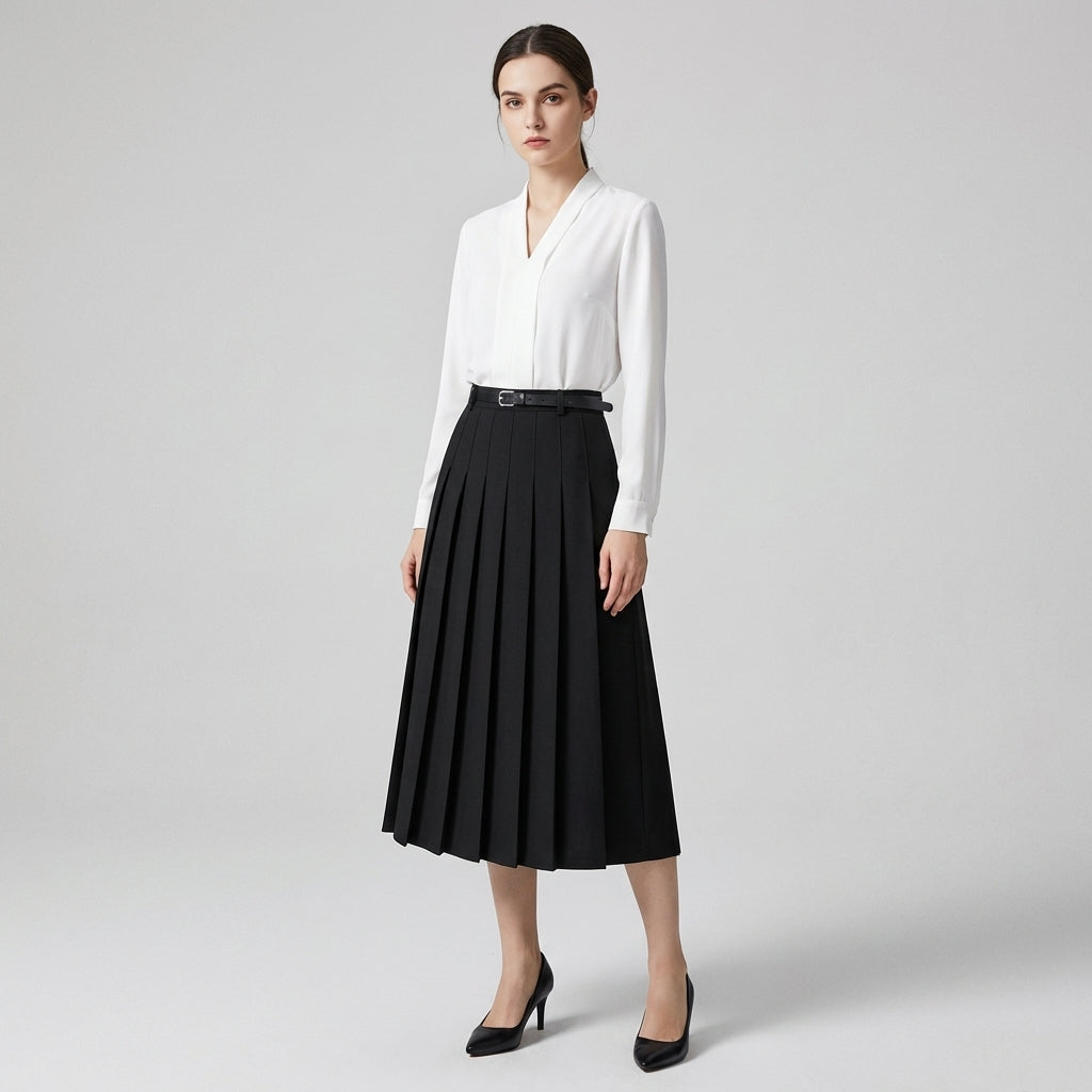 Women's grey casual mid-length pull-on skirt with elastic waist for everyday comfort and versatile classic style.
