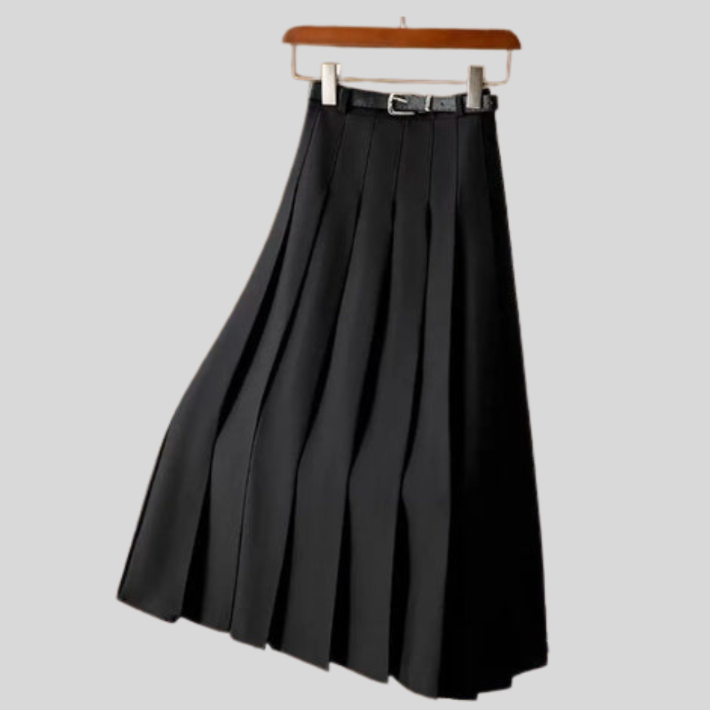 Comfortable black women's casual mid-length skirt. Features an elastic waist for effortless, everyday pull-on style.