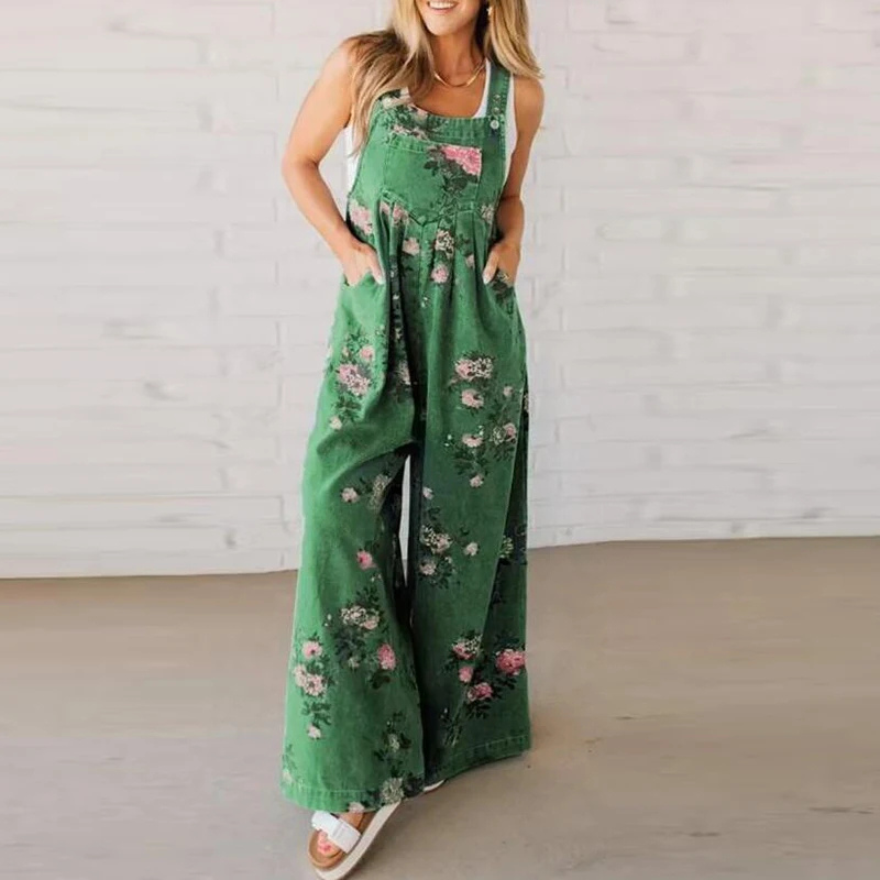 Relaxed fit women's floral print jumpsuit, handmade for comfortable casual wear. Ideal for summer and spring fashion.