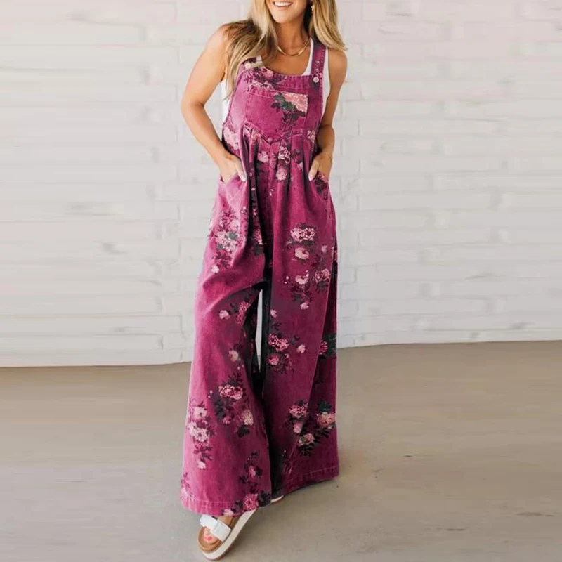 Vibrant floral print women's jumpsuit, handmade and comfortable. A versatile one-piece for casual summer & spring fashion.