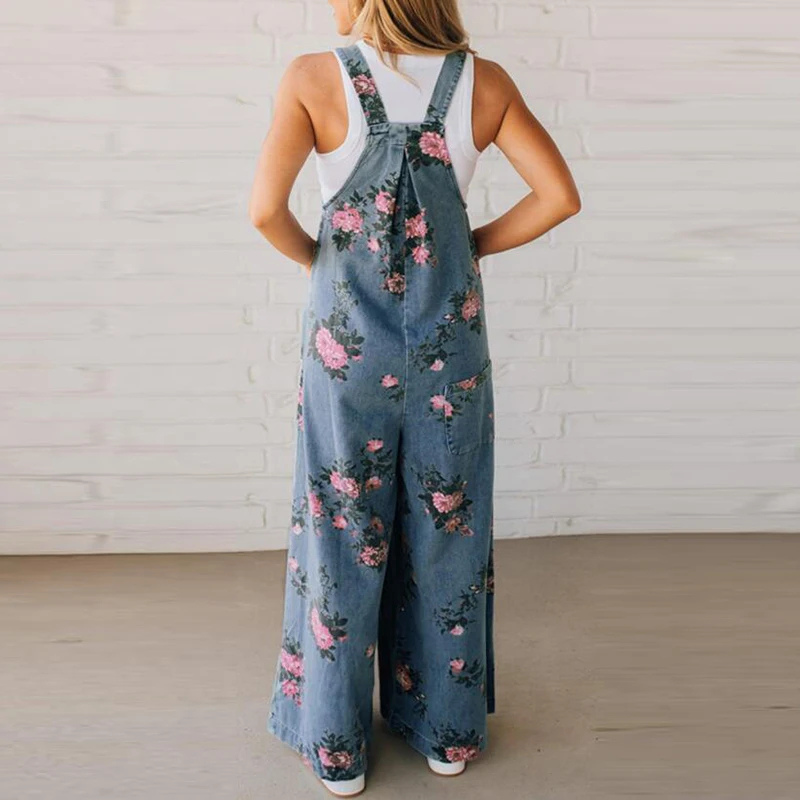 Stylish women's floral print jumpsuit, handmade with a relaxed fit. Great for comfortable casual wear, summer & spring.