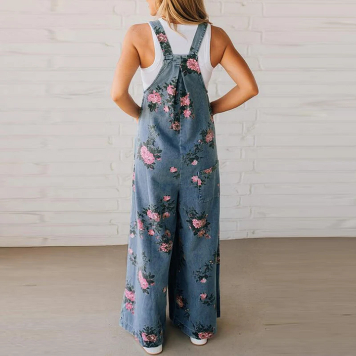 Stylish women's floral print jumpsuit, handmade with a relaxed fit. Great for comfortable casual wear, summer & spring.