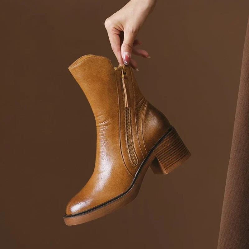 Chic women's high heel ankle boots; zipper for easy wear, comfortable shock-absorbing sole.