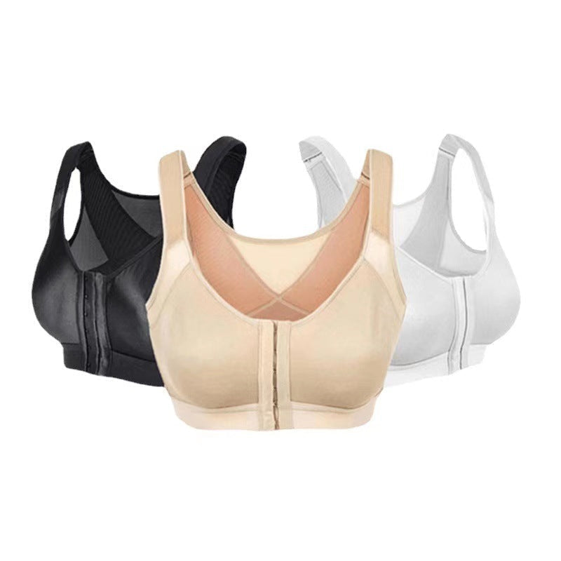 Flat lay of a women's nylon sports bra, highlighting its construction and quality.