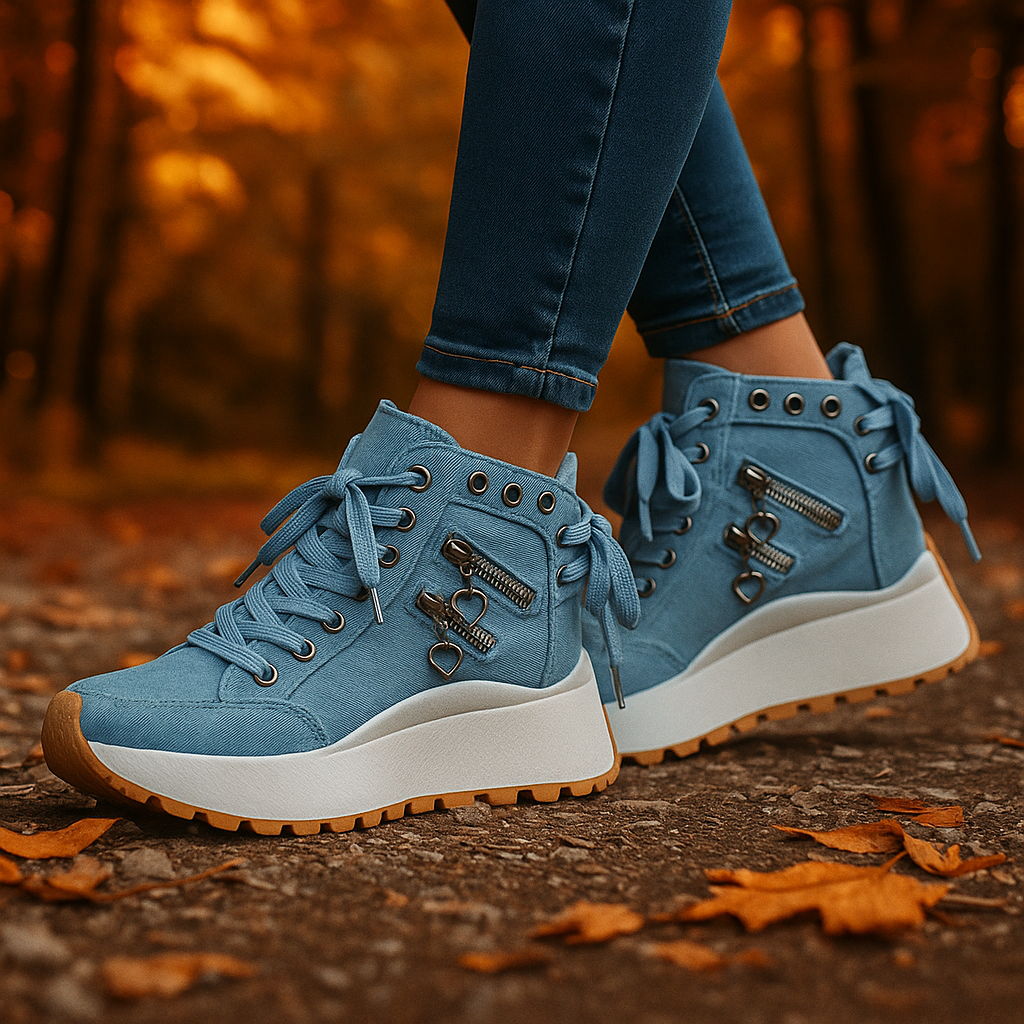 Side view of women's orthopedic high-top sneakers in a versatile color, ideal for streetwear