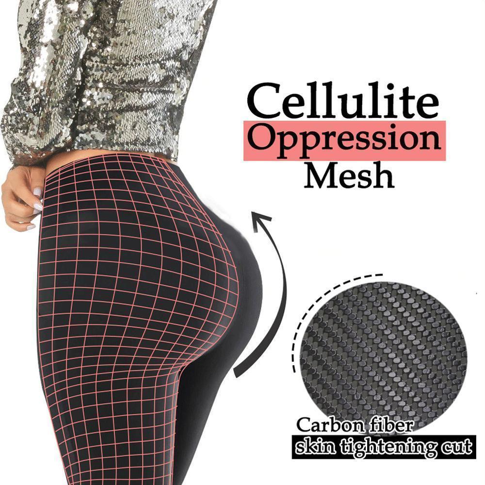 Close-up of textured anti-cellulite compression leggings, high-waist design for activewear