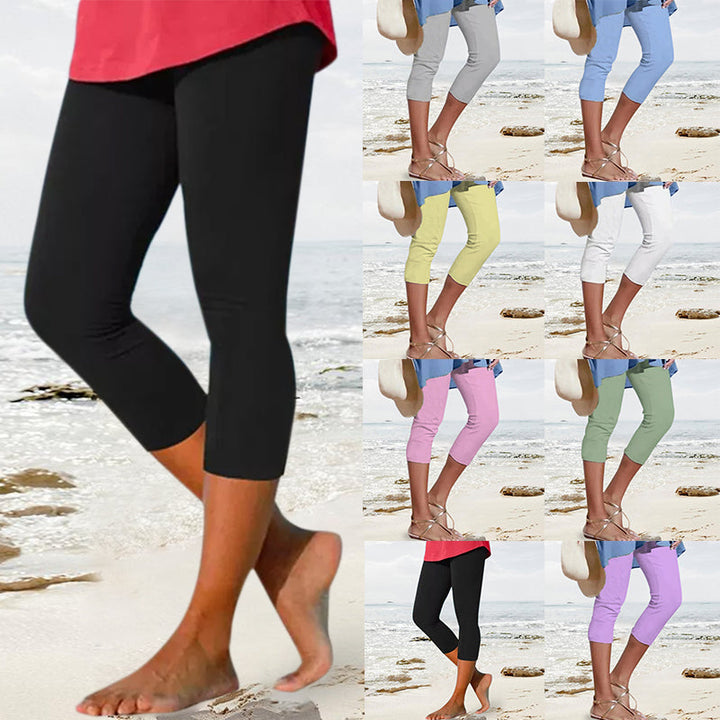 Women's high waist buttery soft knee-length leggings in black, perfect for yoga or casual wear