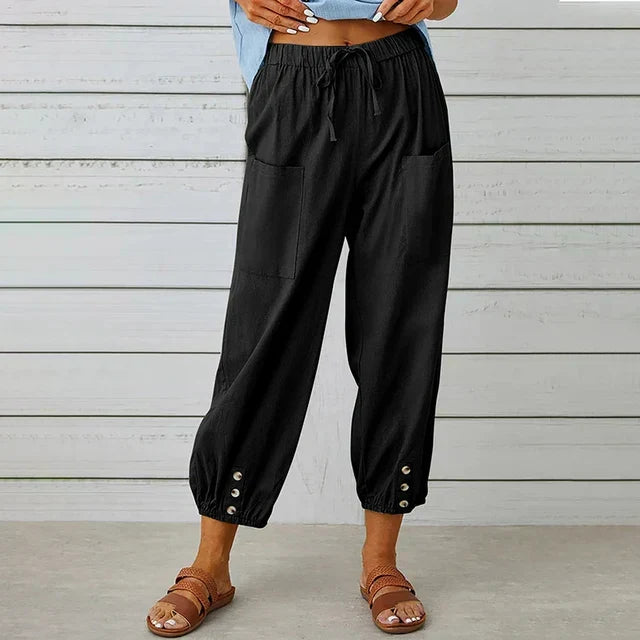 Stylish women's highwaist pants with drawstring & ankle length for versatile wear.