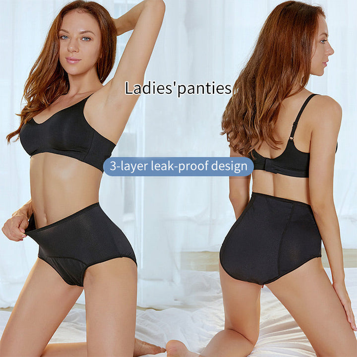 Close-up of high waist period panty fabric, showing leak proof layers and cotton feel