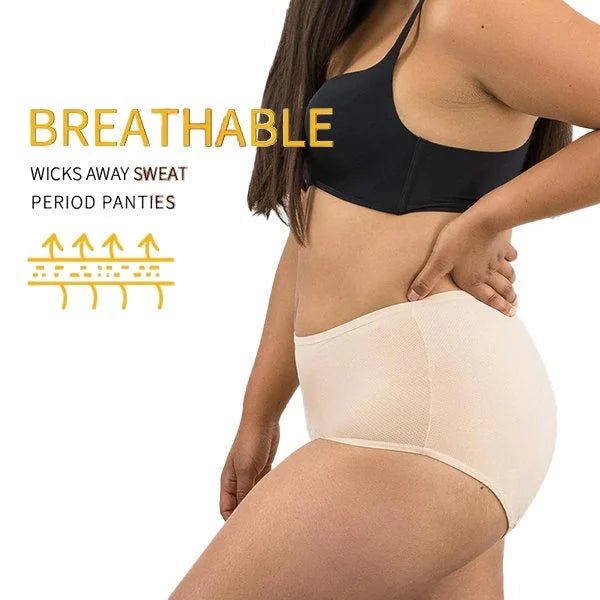 Stacked high waist leak proof period panties, highlighting soft nylon cotton material