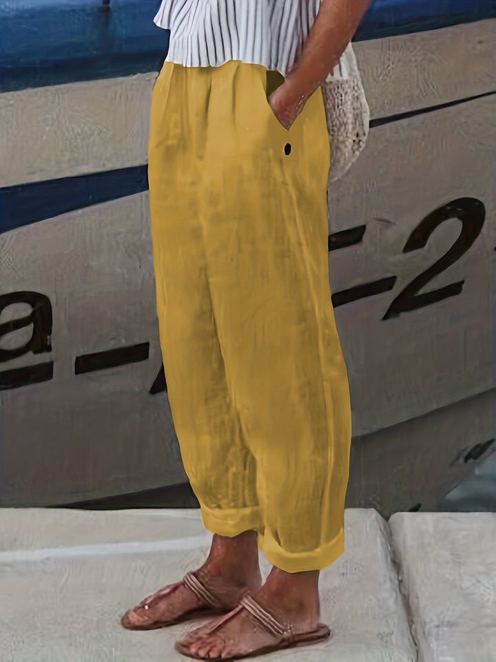 Breathable women's high waist relaxed summer pants, perfect for everyday casual wear.