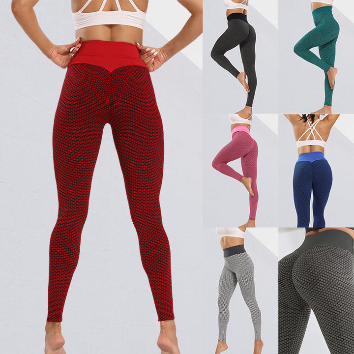 Black high-waist scrunch butt lifting yoga leggings, durable polyester athletic wear for women