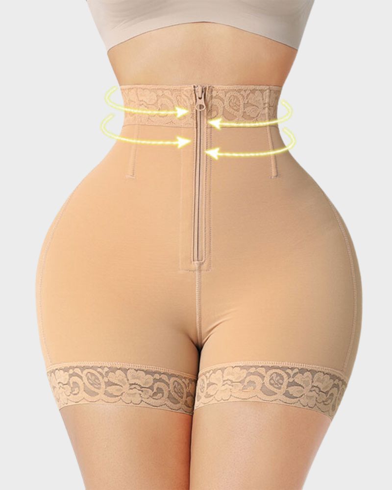 Invisible high-waist butt lifter shorts for women, offering firm tummy control and body shaping.