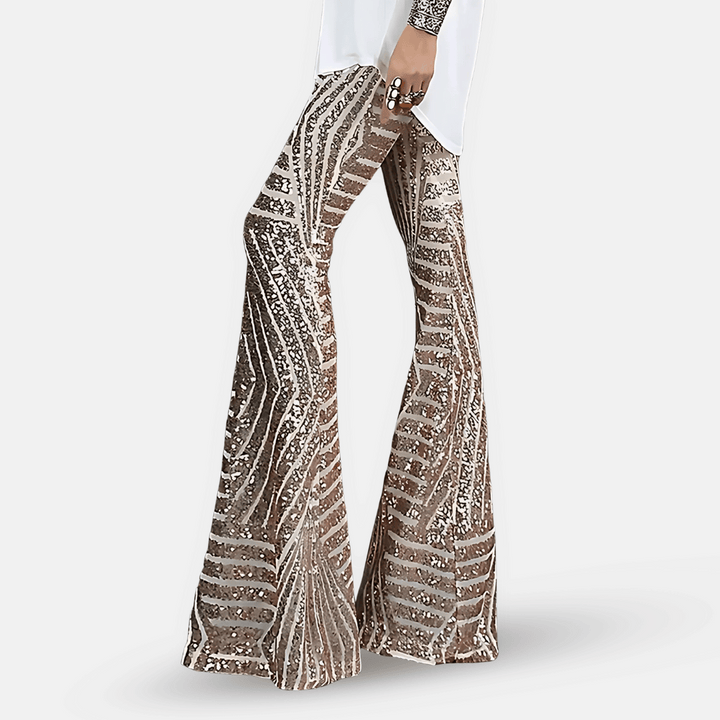 Women's high waist sequin flared pants, perfect for glamorous partywear & night out events.