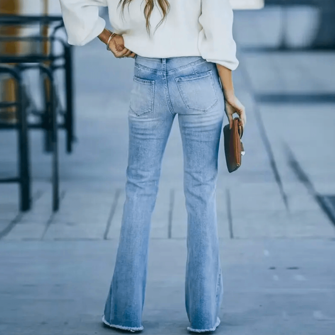 Classic style women's straight leg denim jeans with a flattering high waist design.
