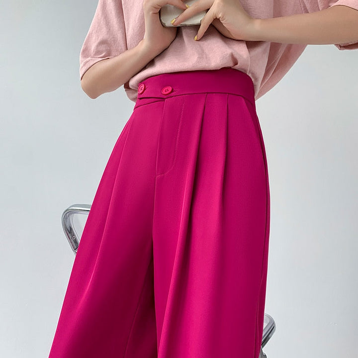 Casual high-waist wide-leg women's trousers, ideal for versatile elegant or everyday fashion.