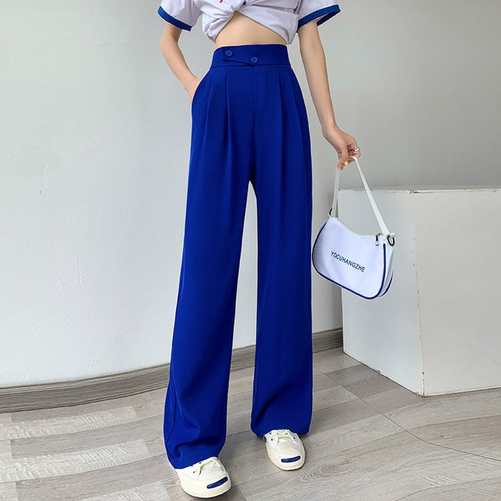 Stylish women's high-waist trousers with a comfortable wide-leg design for modern casual wear.