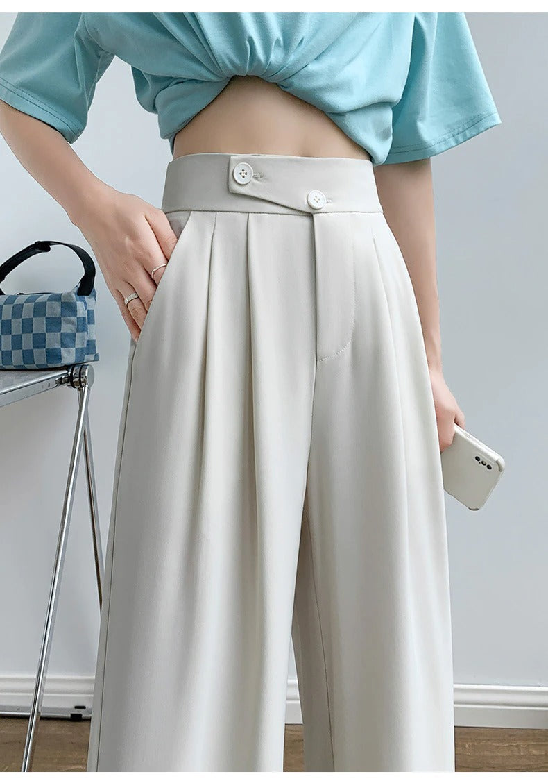 Versatile high-waist wide-leg women's pants for casual, office, or elegant modern fashion.