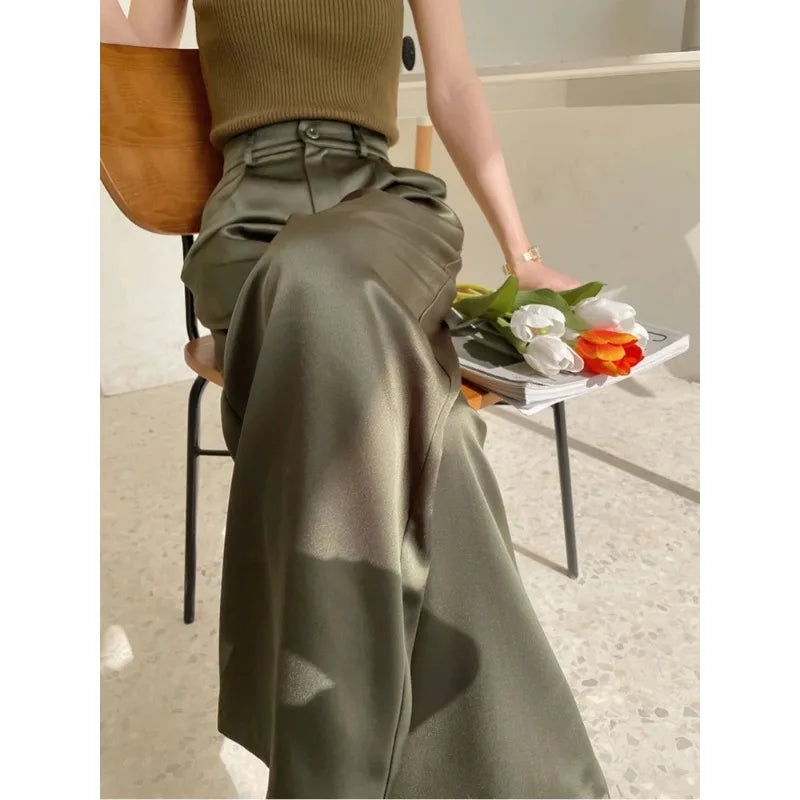 Women's high waist wide leg pants, loose fit, full length, casual spring fashion.
