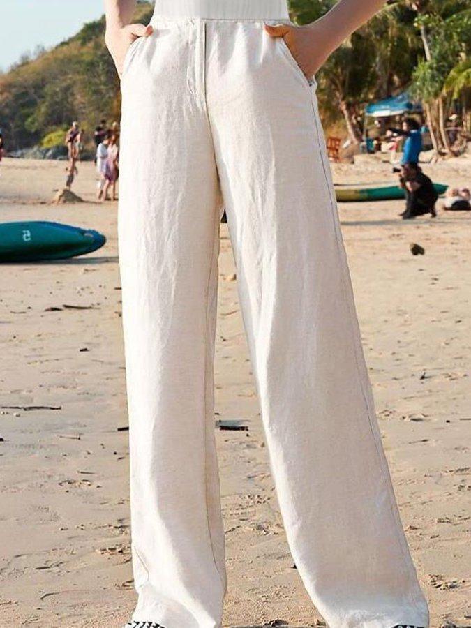 Effortless women's wide leg trousers with high waist, suitable for summer fashion & relaxed chic apparel.