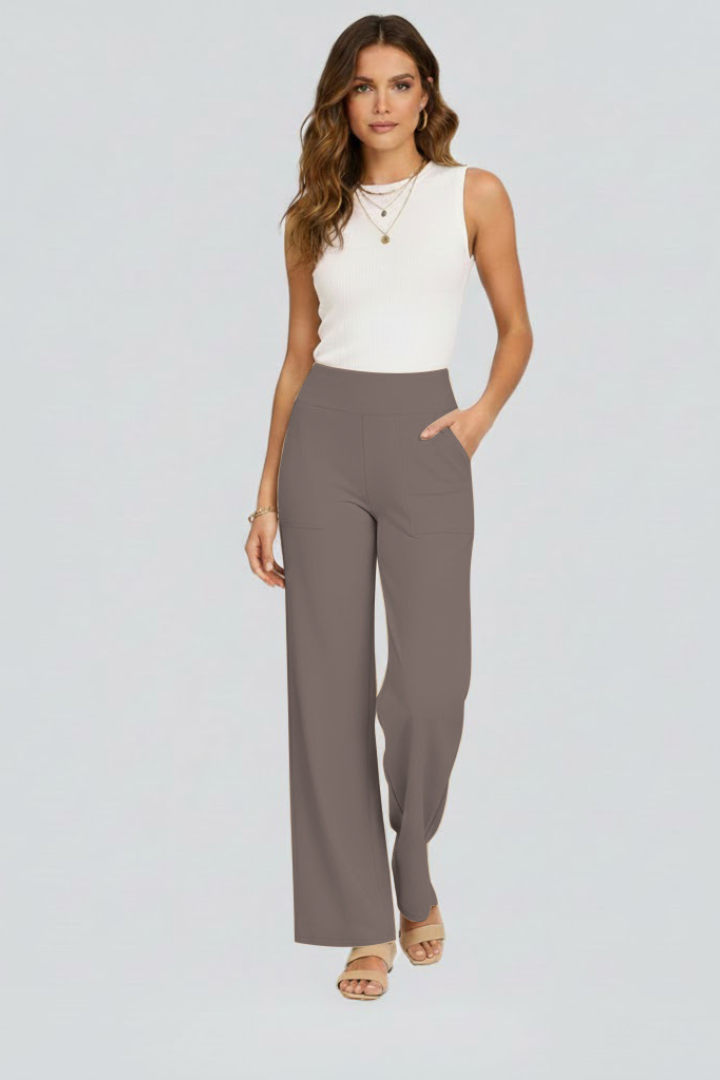 Comfortable women's wide-leg pull-on pants with a high waist, perfect for versatile fashion styling.