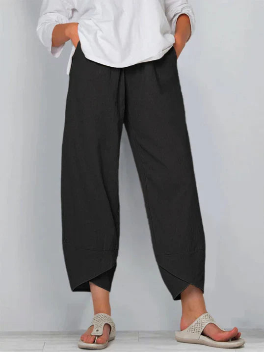 Comfortable high-waist wide leg pants with tulip hem for women's everyday summer style.