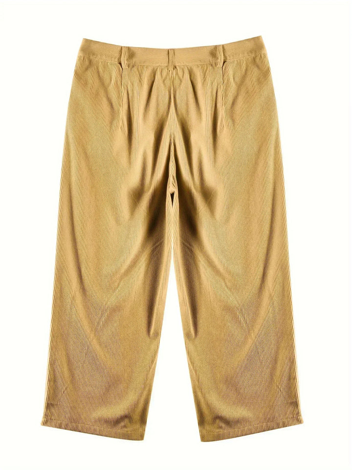 Classic women's high-waist straight-leg corduroy trousers, ideal for effortless everyday fashion & office.