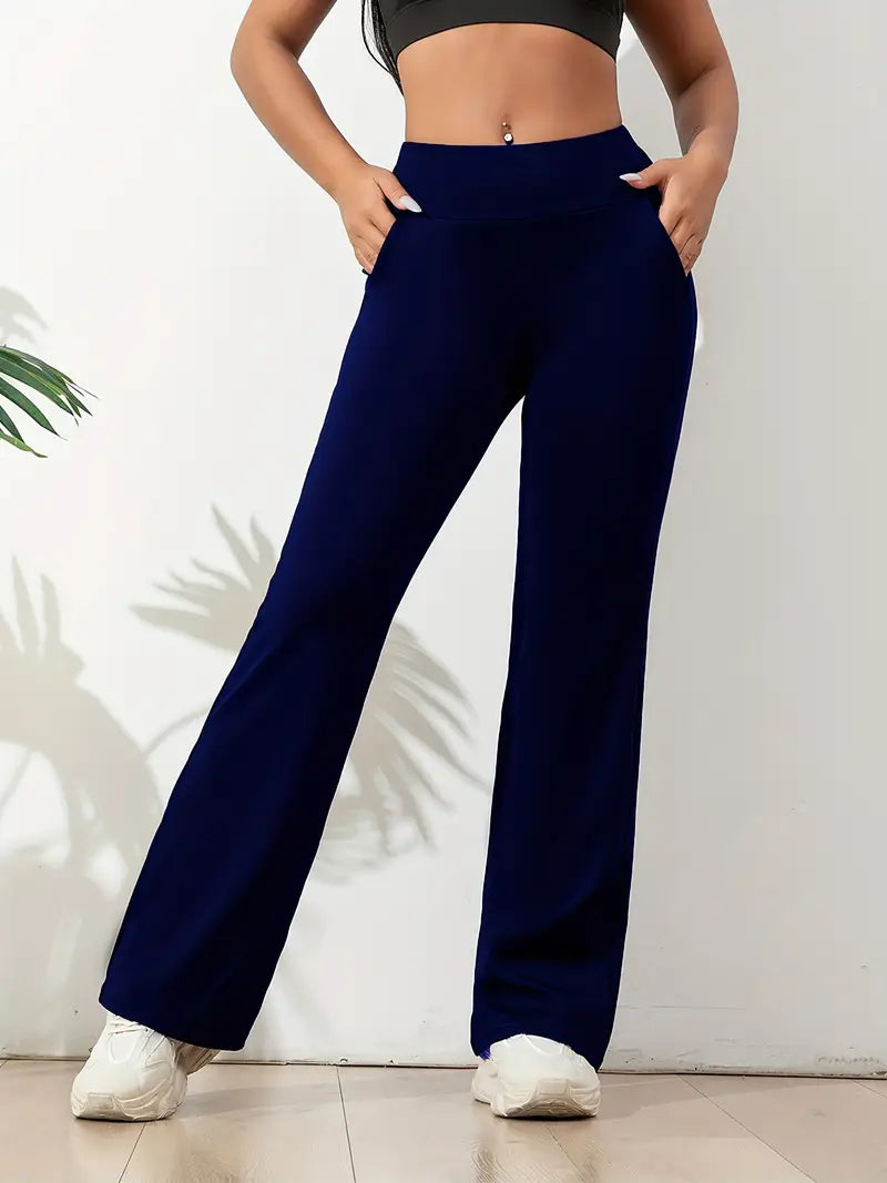Comfortable women's stretch high-waisted flared yoga pants, perfect for workouts, activewear & versatile style.