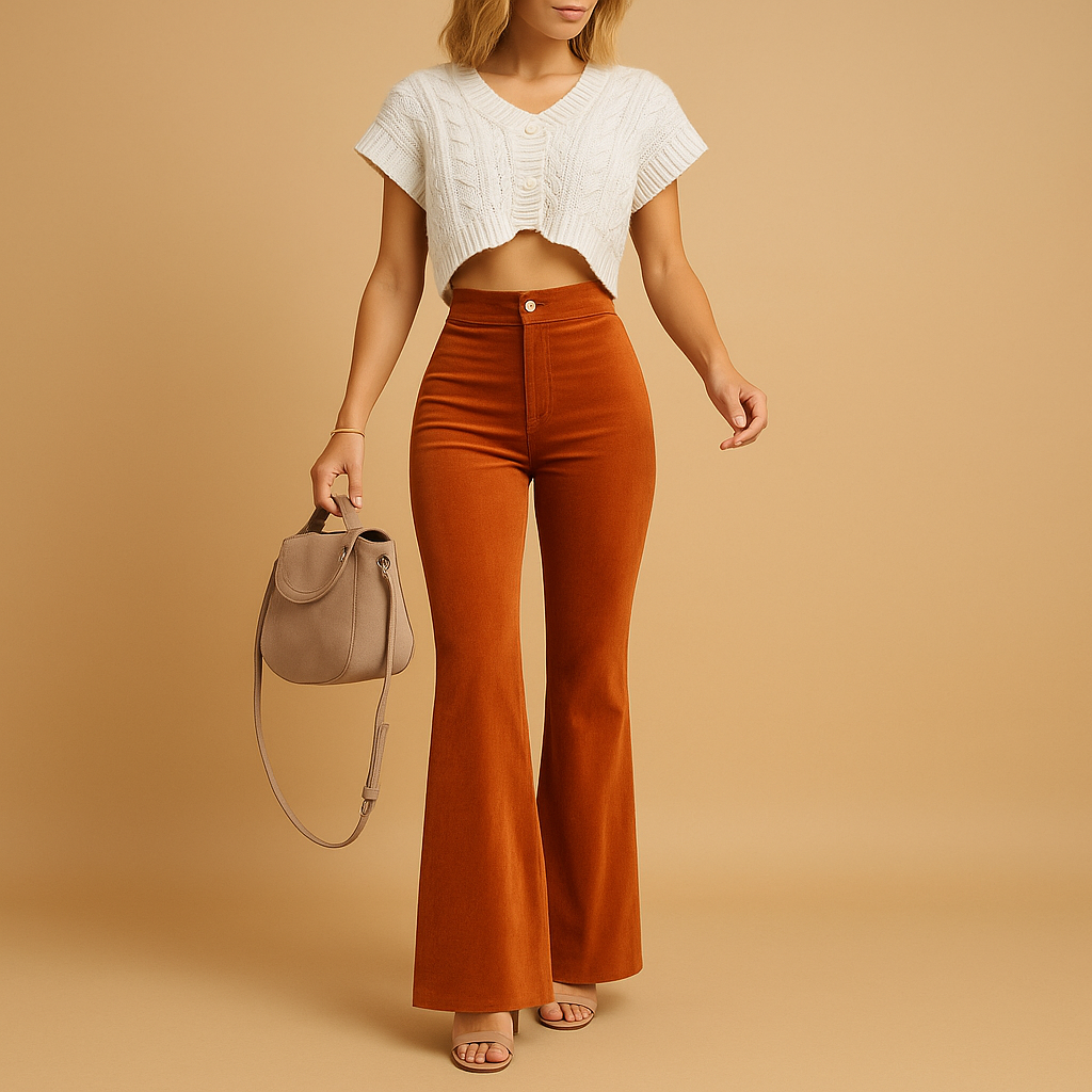 Women's high-waisted flared trousers, elegant and comfortable for versatile fashion.