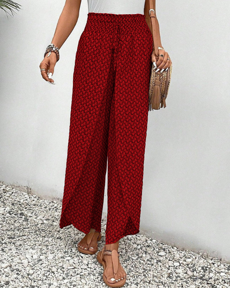 Fashionable women's high-waisted geometric trousers with wide legs, offering modern comfort for spring & autumn.