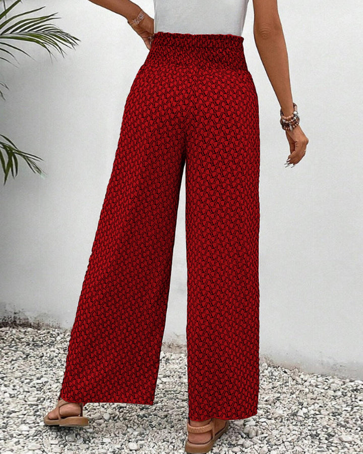 Sapphira women's geometric pattern high-waisted trousers with wide leg, ideal for stylish spring & summer fashion.