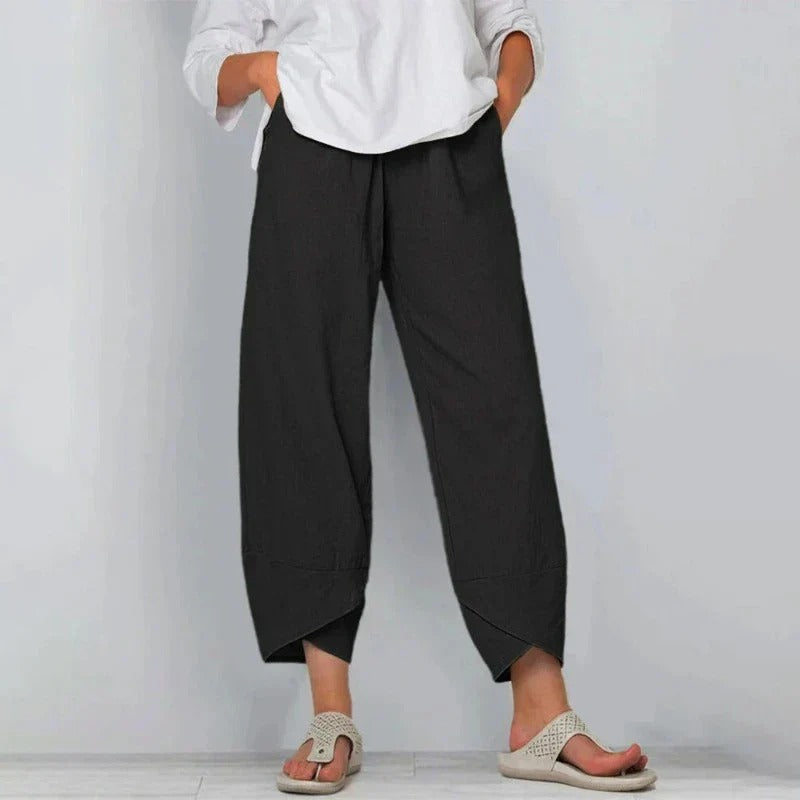 Flowy women's relaxed fit wide leg pants, high-waisted and comfortable, perfect for chic casual wear.
