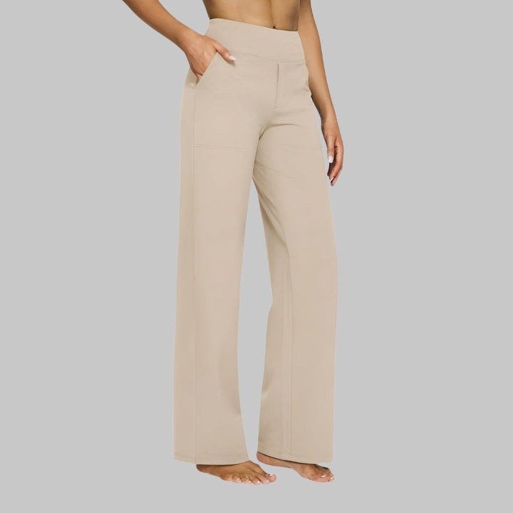 Everyday women's fashion: high-waisted wide-leg pants with pockets, suitable for casual or office wear.