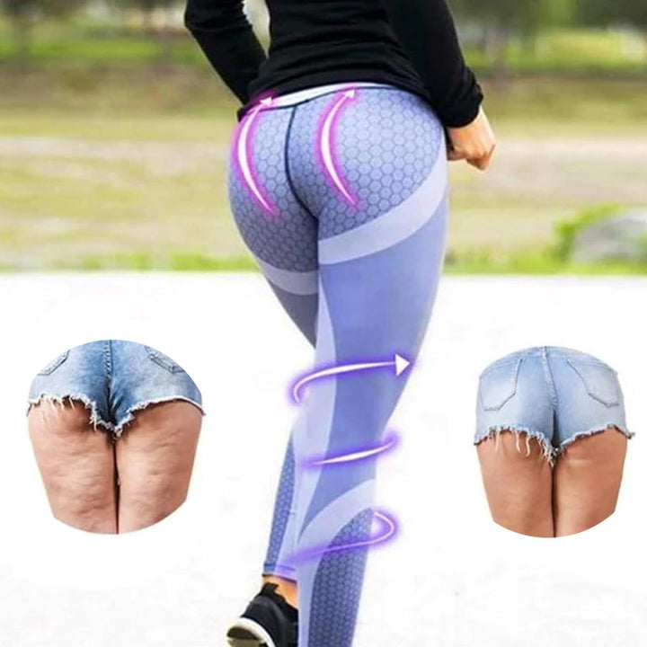 Performance women's high-waist leggings, geometric pattern. Ideal for intense workouts.
