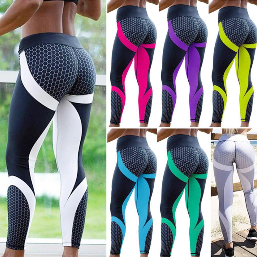 Fashionable women's yoga pants, high waist, eye-catching geometric pattern for style.